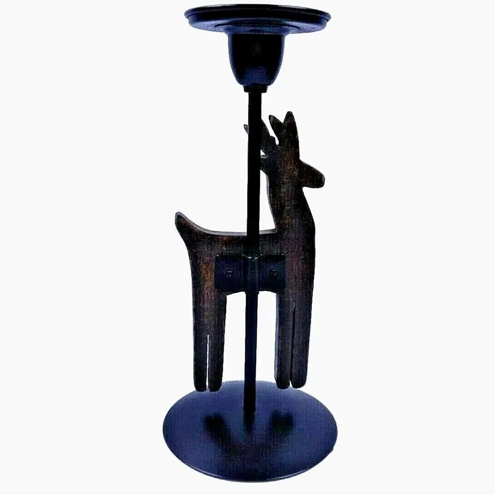 Christmas Reindeer Candle Holder Metal & Wood Rustic Mission 11